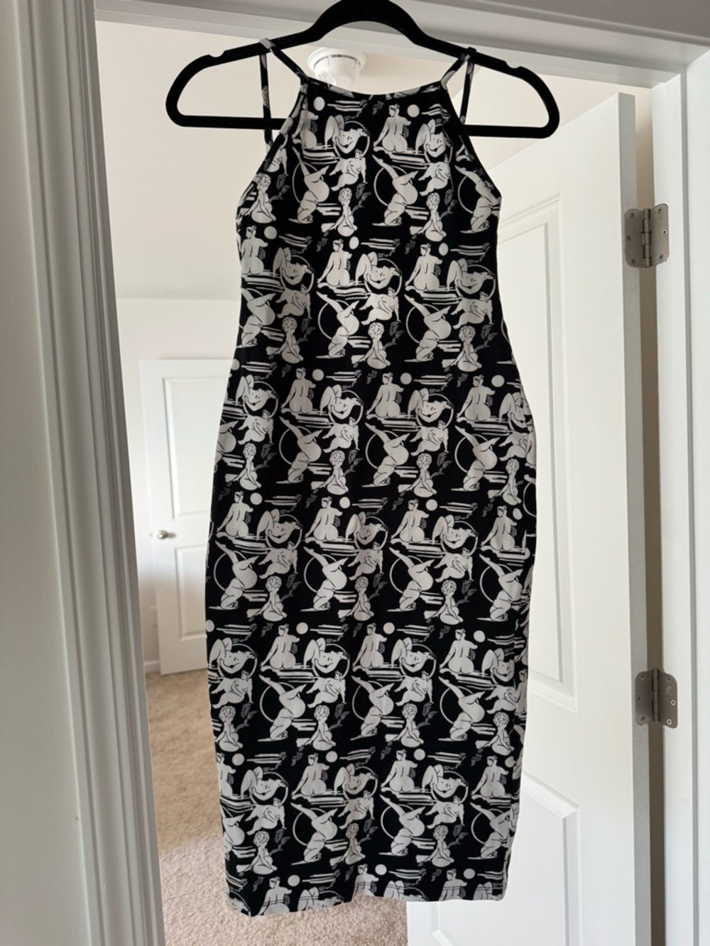 Manners London Black & White Nude Art Graphic Halter Midi Dress